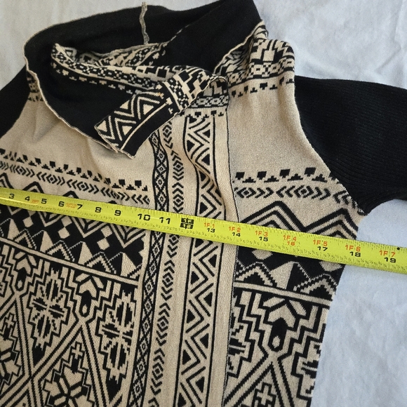 Lucky Brand Aztec Waterfall Open Front Cardigan 100% Cotton Black & Tan Small - Picture 9 of 11
